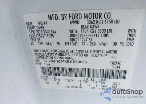 2014 Ford F-150 Xl из США, поврежденный, VIN 1FTMF1CMXEKE59536